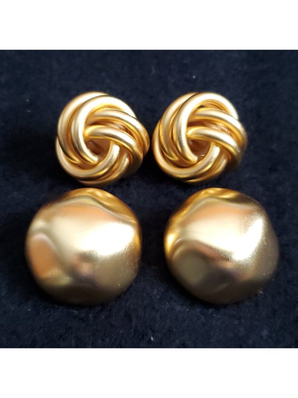 Vintage Chunky Gold Tone Earrings Matte Brushed Knot 2 pair 1"